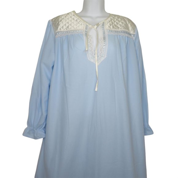 Vintage 70s Vandemere Full Length Nightgown M Quilted Lace Long Sleeve Modest - Picture 4 of 12